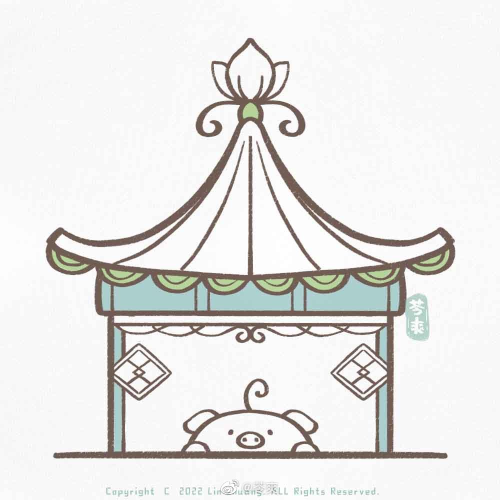 一组漂亮的古风小房子简笔画图片-图3