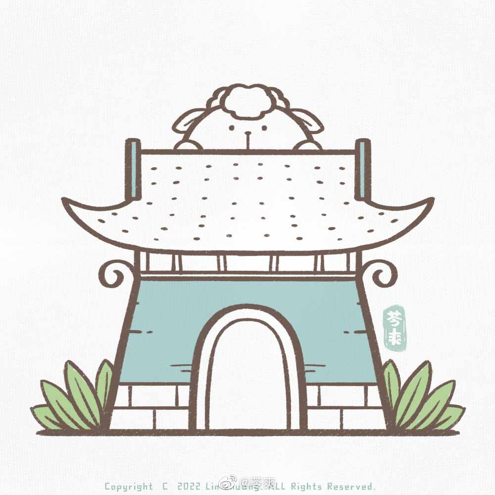 一组漂亮的古风小房子简笔画图片-图4