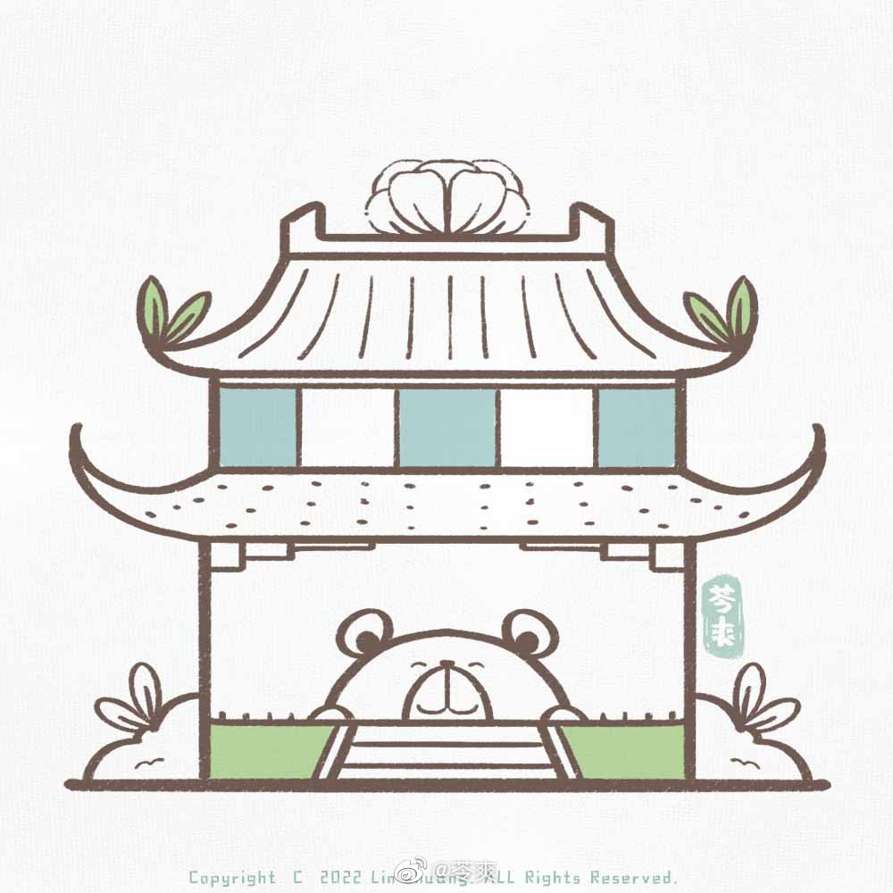 一组漂亮的古风小房子简笔画图片-图7