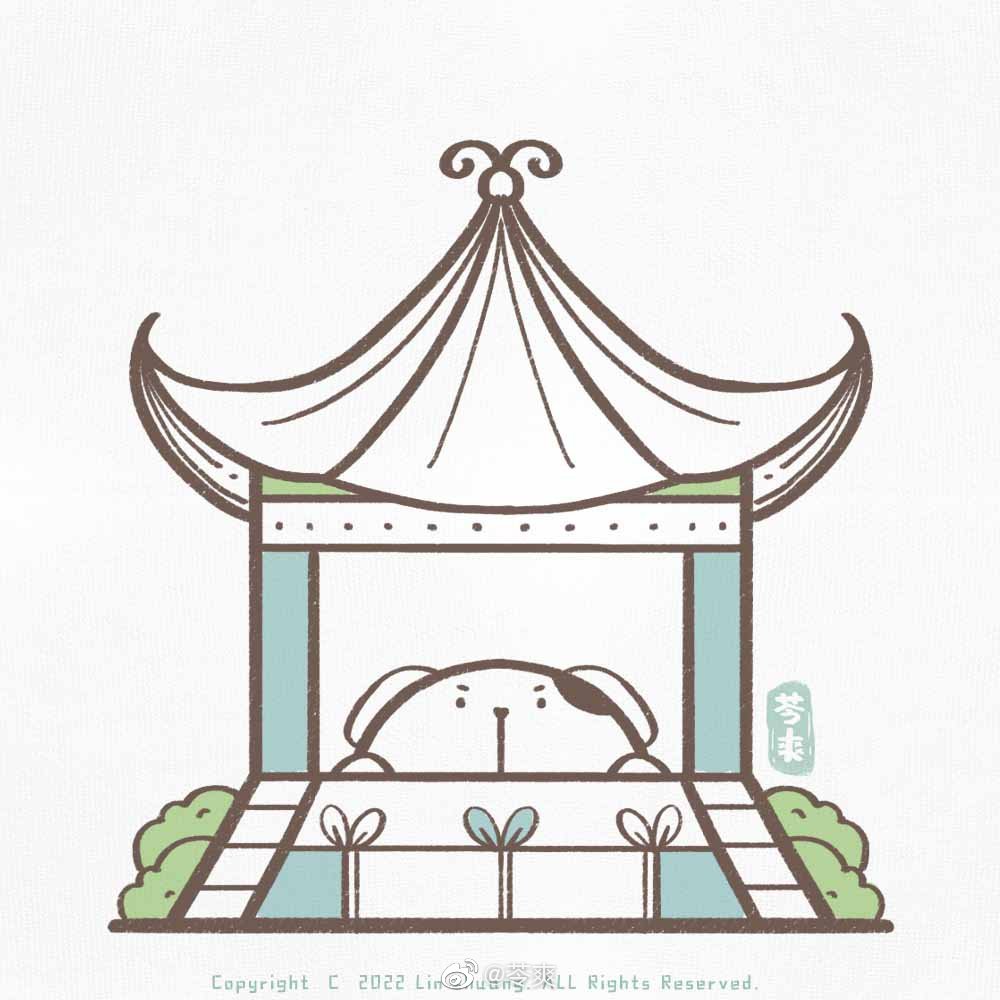 一组漂亮的古风小房子简笔画图片-图8