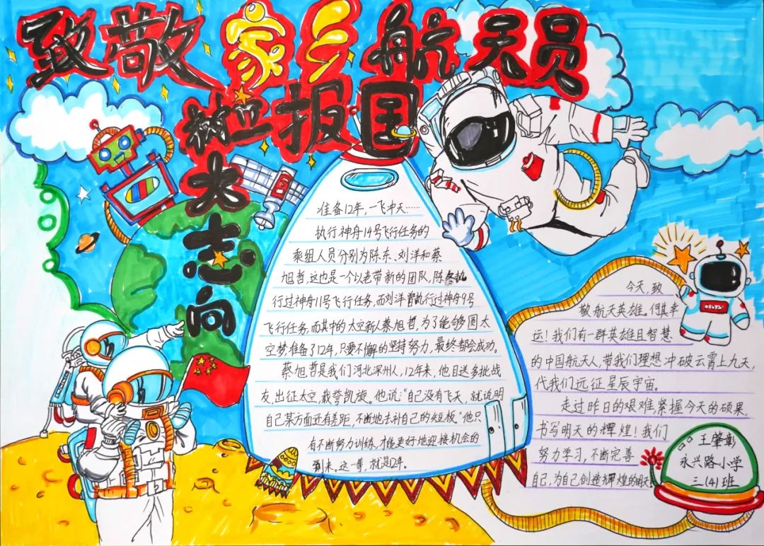 “致敬航天英雄 汲取奋进力量”手抄报一等奖作品-图5