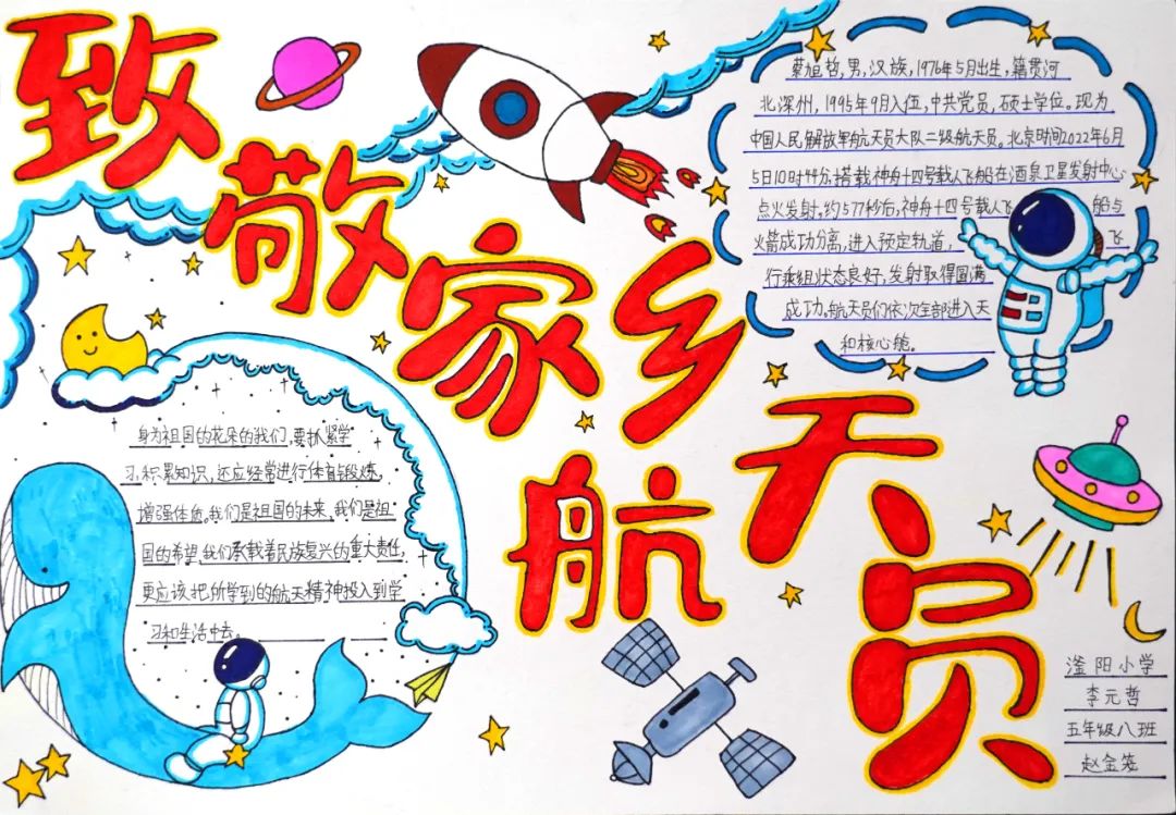 “致敬航天员 树立报国大志向”手抄报第一名画法-图5