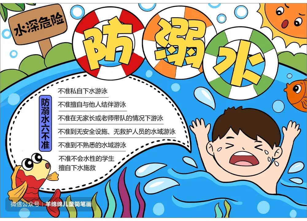 简单好画的防溺水主题手抄报画法