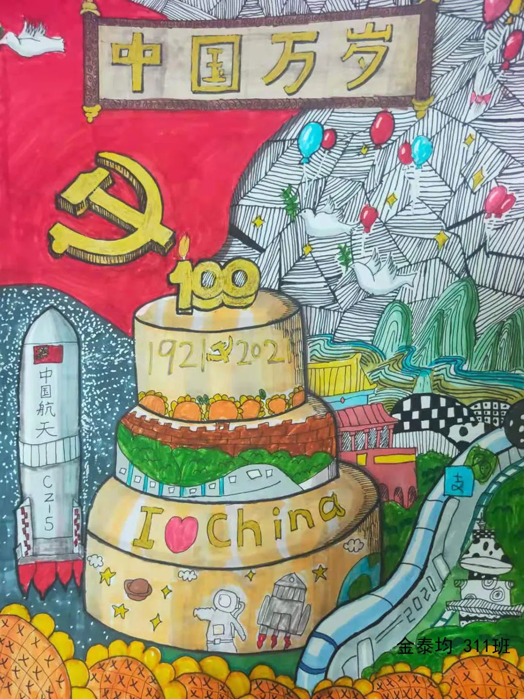 “童心永向党,画尖绘党恩”七一主题儿童画-图2