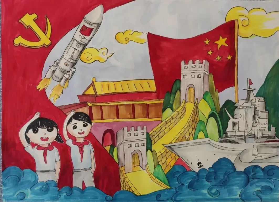 小学五年级“喜迎建团百年 争做时代青年”儿童画-图5