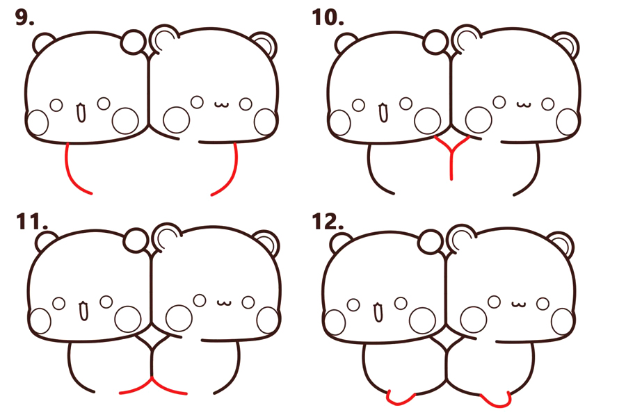 背靠背可爱小熊简笔画画法步骤-图3