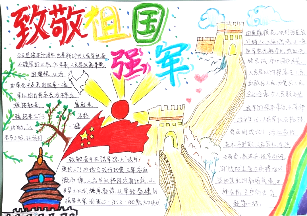 “追忆峥嵘岁月 致敬祖国强军”手抄报精选作品5张-图3