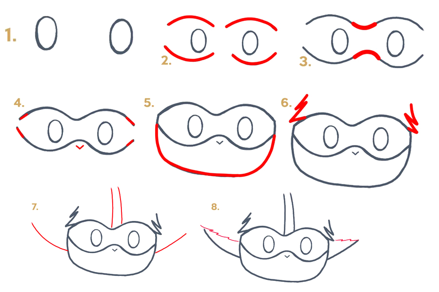 口袋妖怪路卡利欧简笔画画法步骤-图1