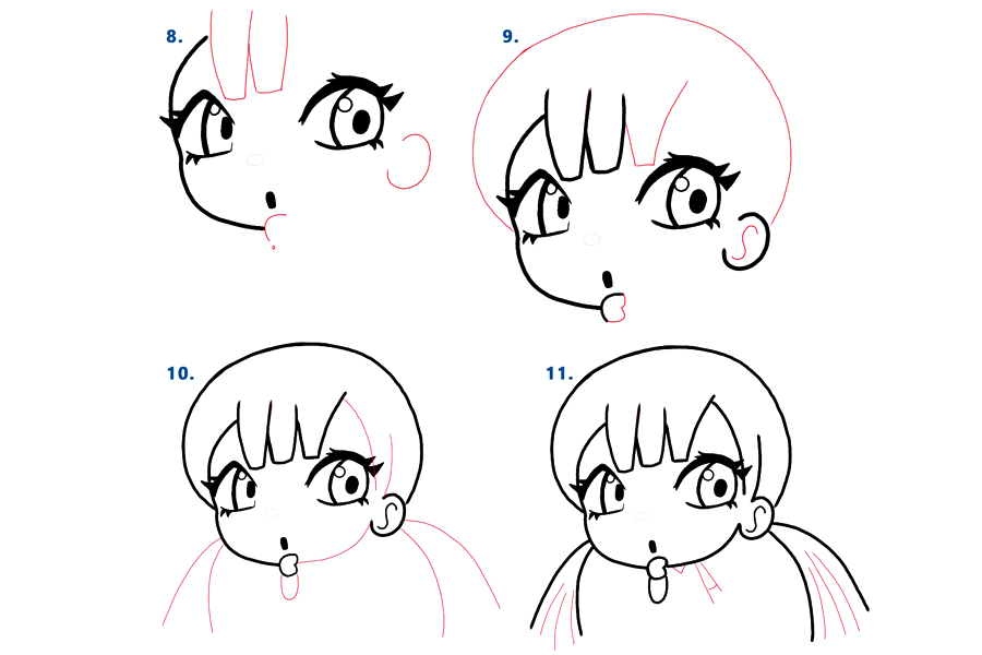 可爱的动漫小女孩简笔画画法步骤-图2