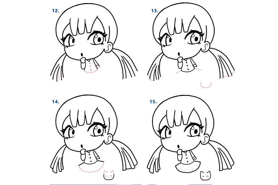 可爱的动漫小女孩简笔画画法步骤-图3