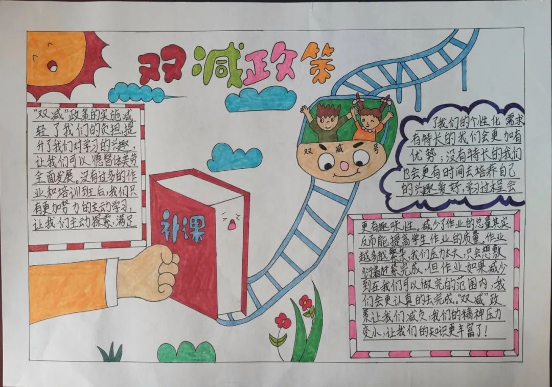 简单漂亮的落实“双减”政策 助力学生成长手抄报-图5