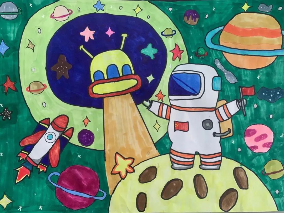 小学生简单漂亮的航天航空主题绘画作品-图3