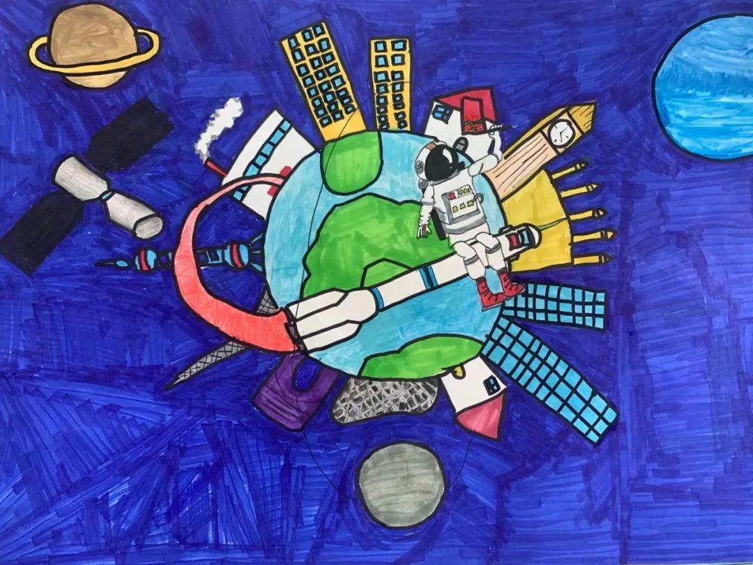 “探索浩瀚宇宙，发展航天事业，建设航天强国”航空航天主题绘画作品-图5