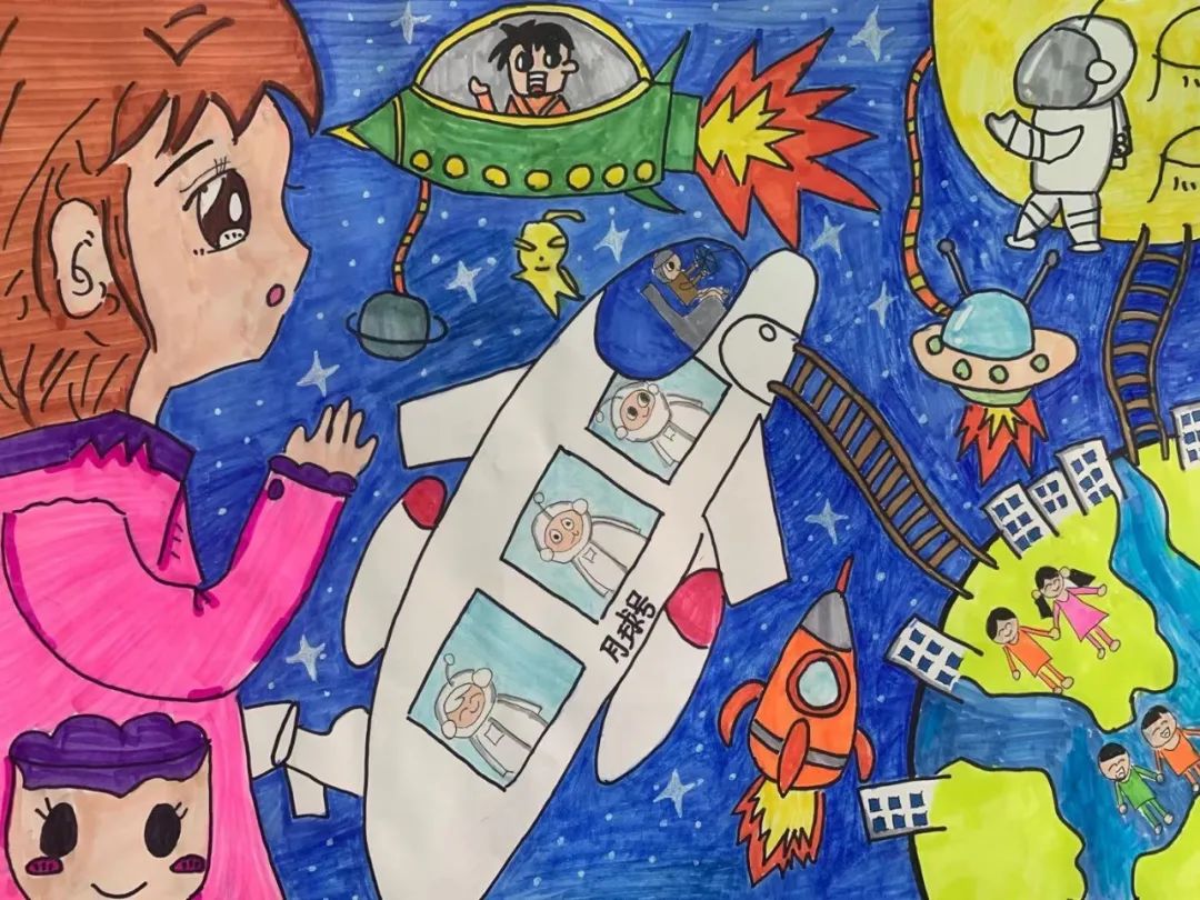 “探索浩瀚宇宙，发展航天事业，建设航天强国”航空航天主题绘画作品-图7