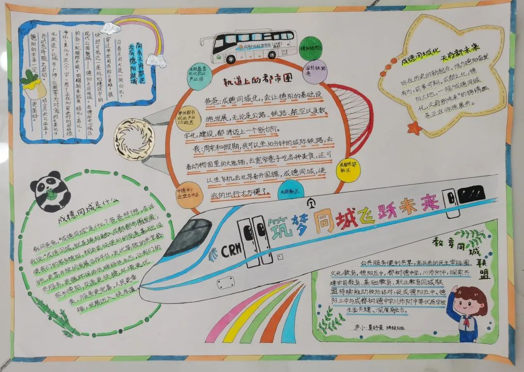 步骤6：评委点评：该作品作为手抄报，其版面构思大胆，内容紧扣大赛要求，文字和图画分布比例合适。报面变中求稳，严谨而自然，令人称赞。