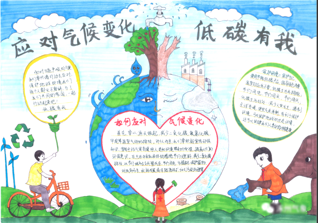”低碳减排 爱护地球“应对气候变化低碳环保手抄报优秀作品-图3