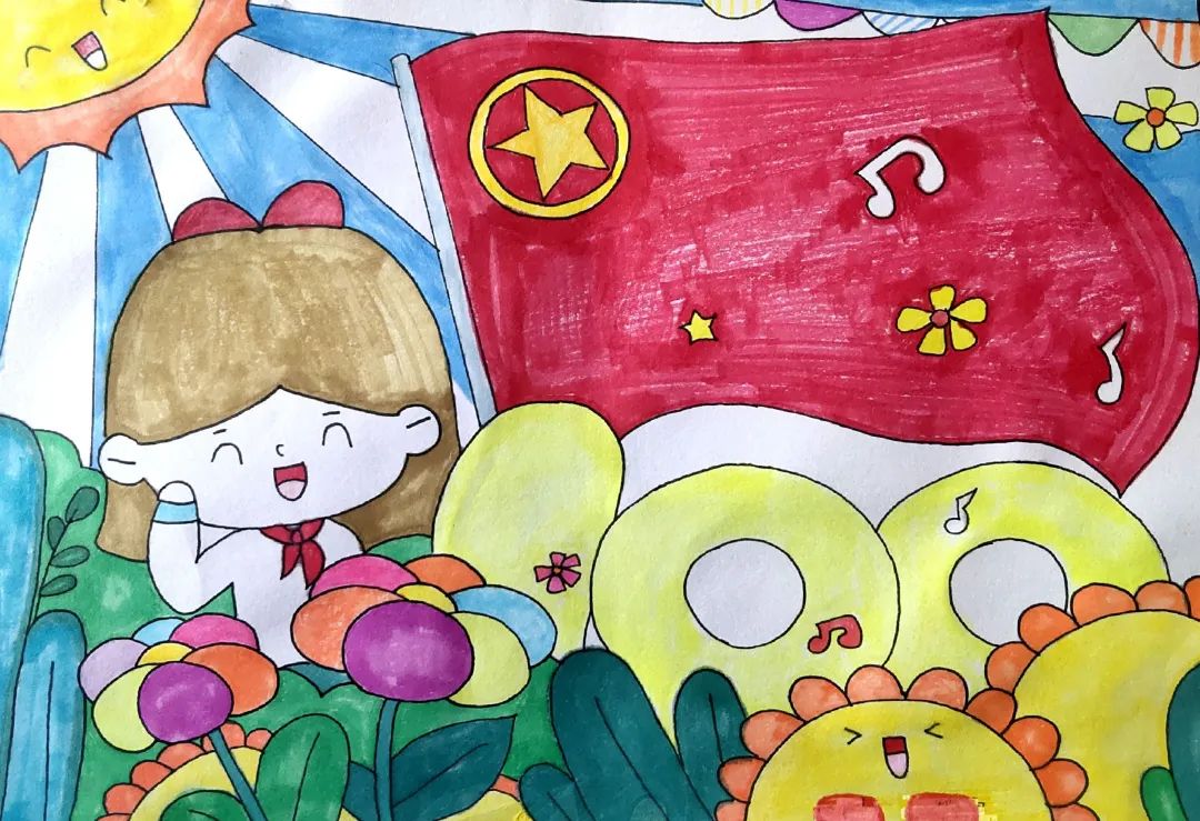 “少年先锋跟党走 童心喜迎二十大”绘画作品-图2