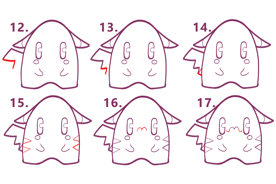 留着小胡子的超级可爱的皮卡丘简笔画画法步骤-图3