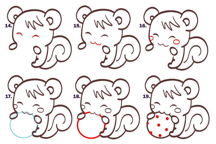 吃饼干的可爱松鼠简笔画画法步骤-图4
