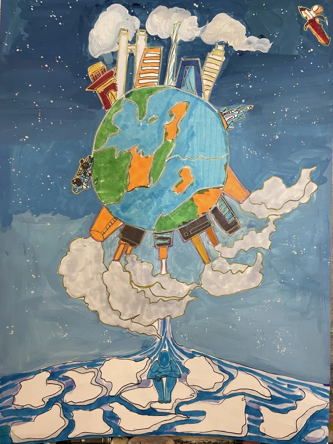 “谈古论今 对画未来”主题绘画三等奖作品：《得与失》