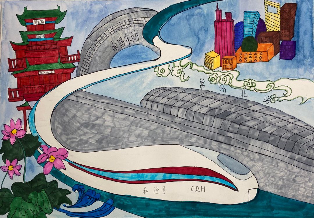 小学生“童心绘高铁 安全伴我行”优秀绘画作品-图9