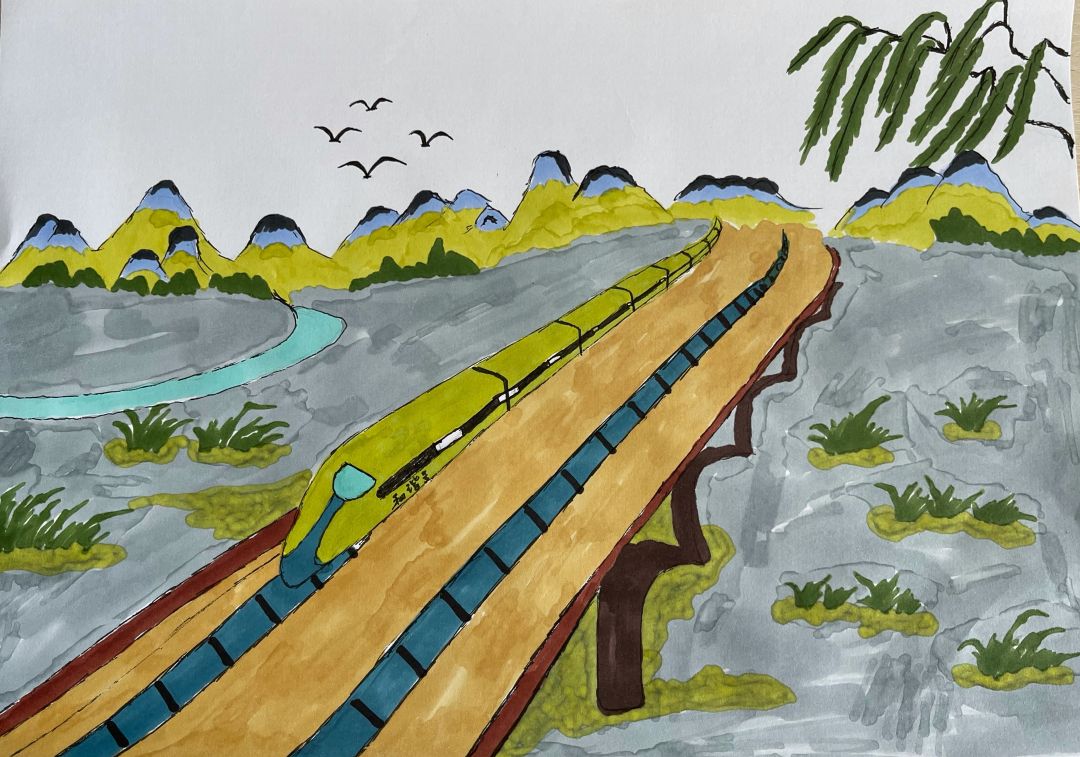 了解铁路安全知识“童心绘高铁 安全伴我行”绘画作品6张-图4