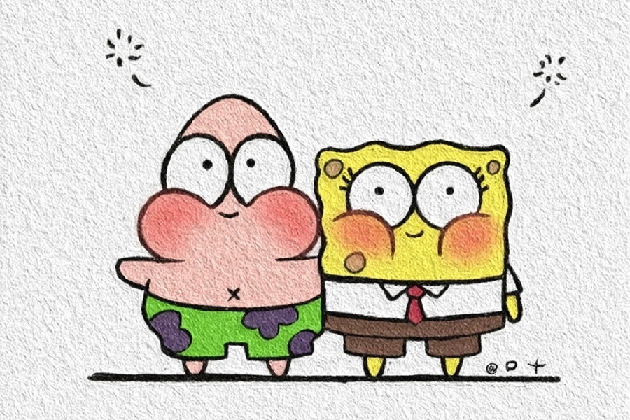 可爱的海绵宝宝派大星简笔画图片18张-图2