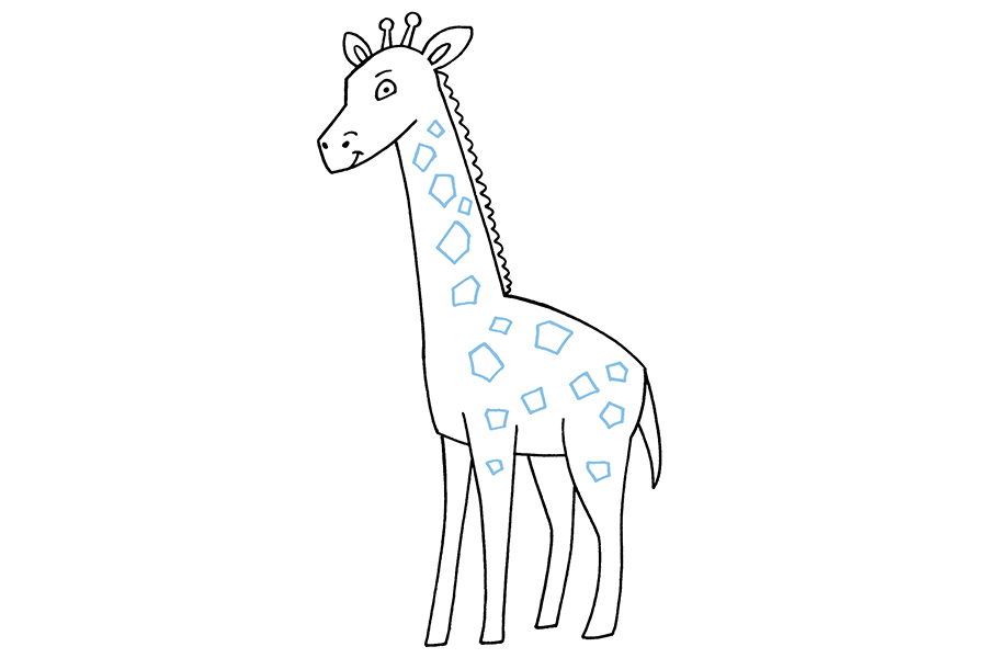 步骤8：在长颈鹿的身体上画出斑点。请注意，斑点的形状和大小应不同。