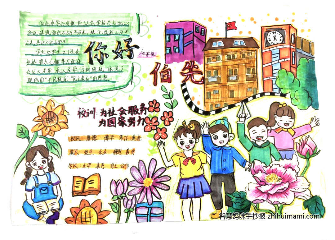 “你好·伯先”七年级新生暑期手抄报-图1