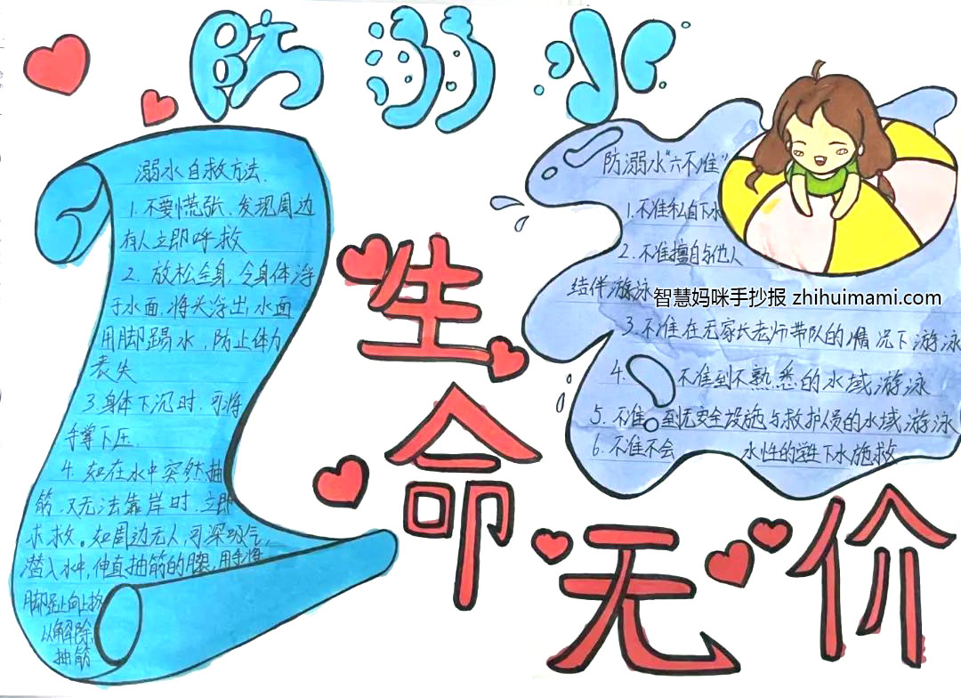 “珍爱生命，预防溺水”为主题的手抄报（9张）-图9