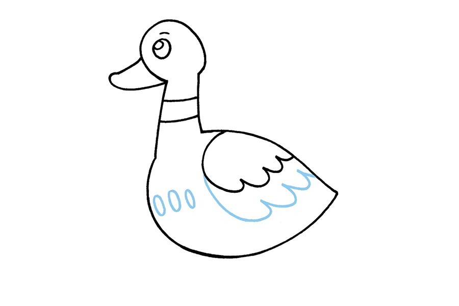 步骤6：给鸭子的翅膀画第二条波浪羽毛。