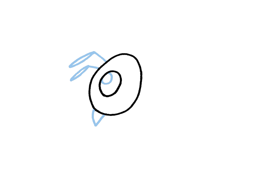 步骤2：在蜜蜂的头上画出两根触角，然后画出这种昆虫的下颚。