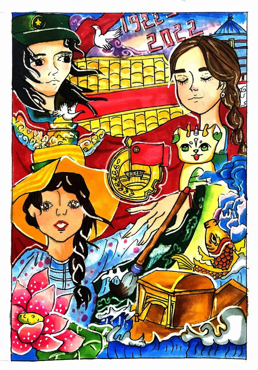 “团旗引领成长 红色点亮青春”儿童绘画精美竖版（5张）-图3