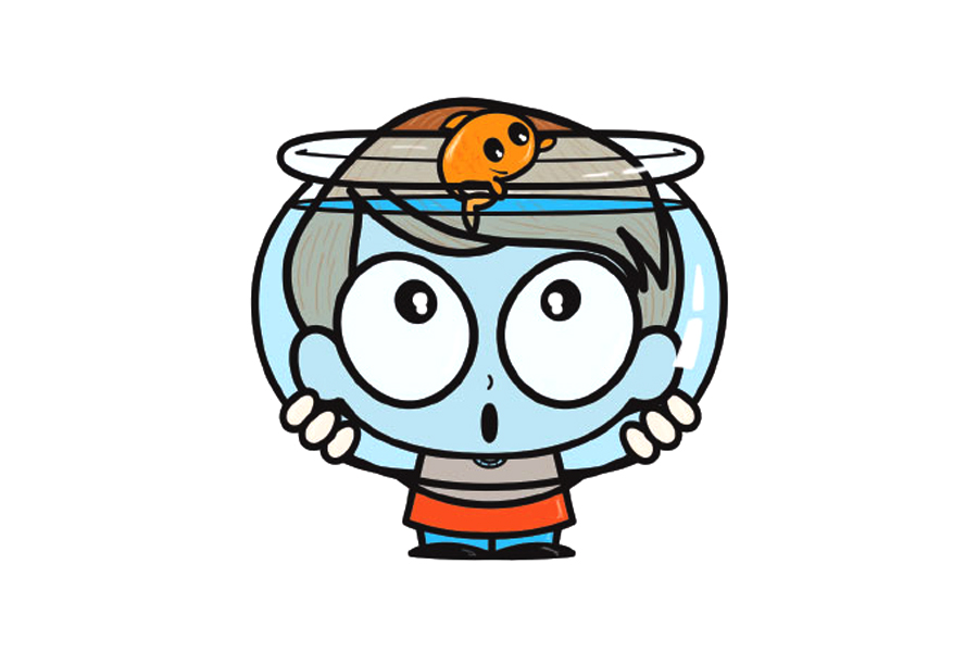 如何画一个拿着鱼缸的可爱男孩