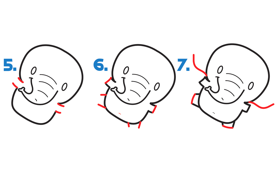 拿着猪气球的可爱大象简笔画画法步骤-图2