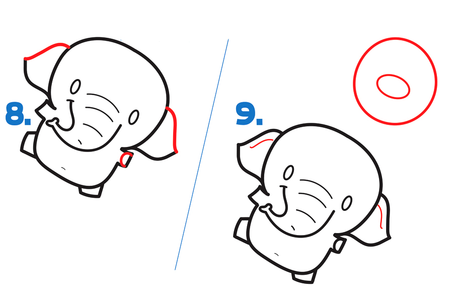 拿着猪气球的可爱大象简笔画画法步骤-图3