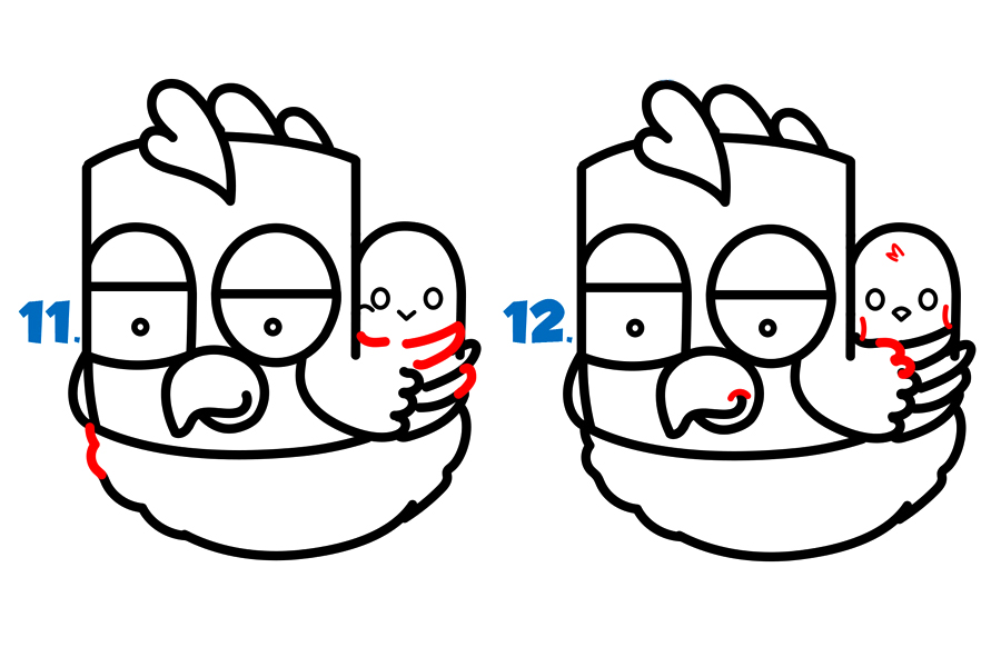 如何用“hen”字母画卡通母鸡-图4