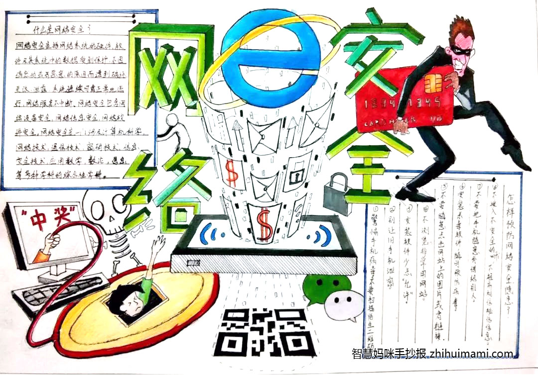9张超创意的大学生网络安全主题手抄报-图5