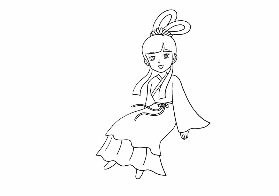 月亮上的嫦娥姐姐简笔画画法步骤-图5