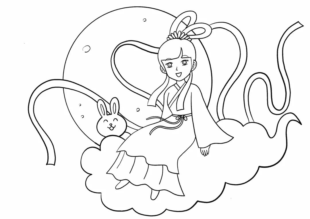 月亮上的嫦娥姐姐简笔画画法步骤-图7