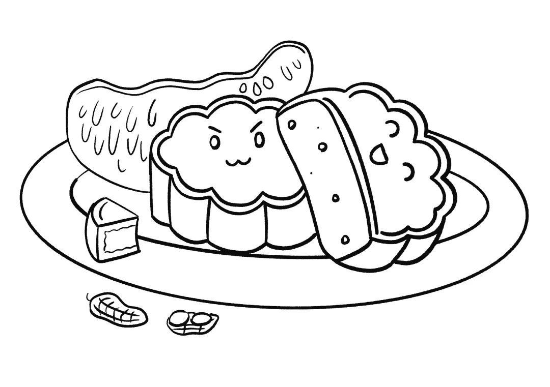 中秋节食物 月饼简笔画画法步骤-图5