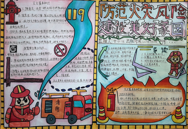 “防范火灾风险 共建美好家园”主题手抄报图片4张-图2