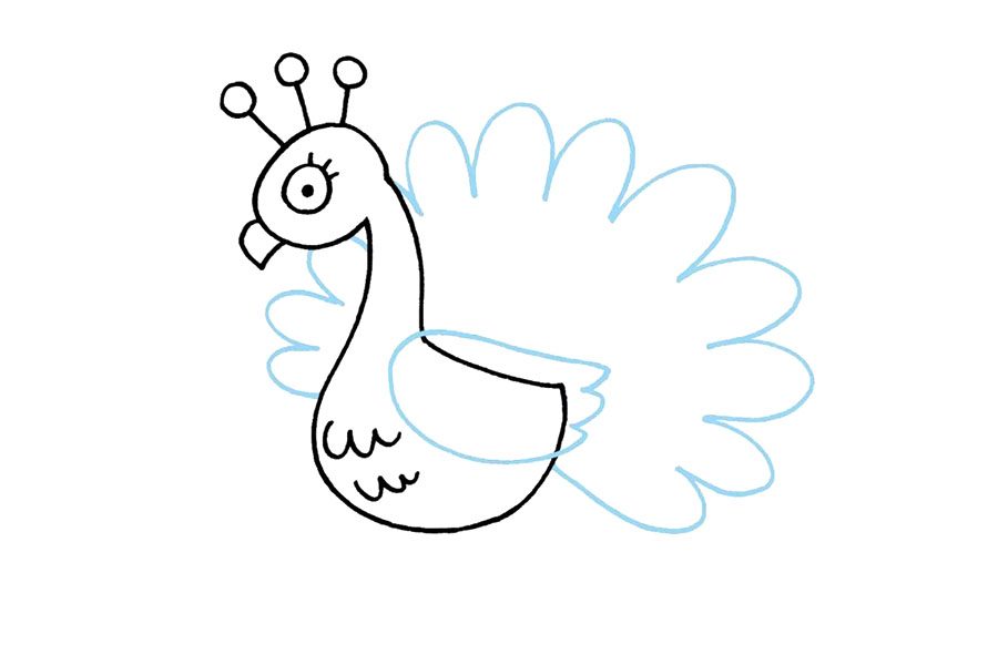 可爱的卡通孔雀简笔画画法步骤-图4