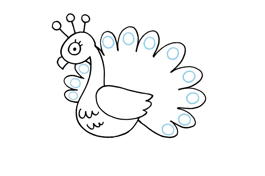 可爱的卡通孔雀简笔画画法步骤-图5