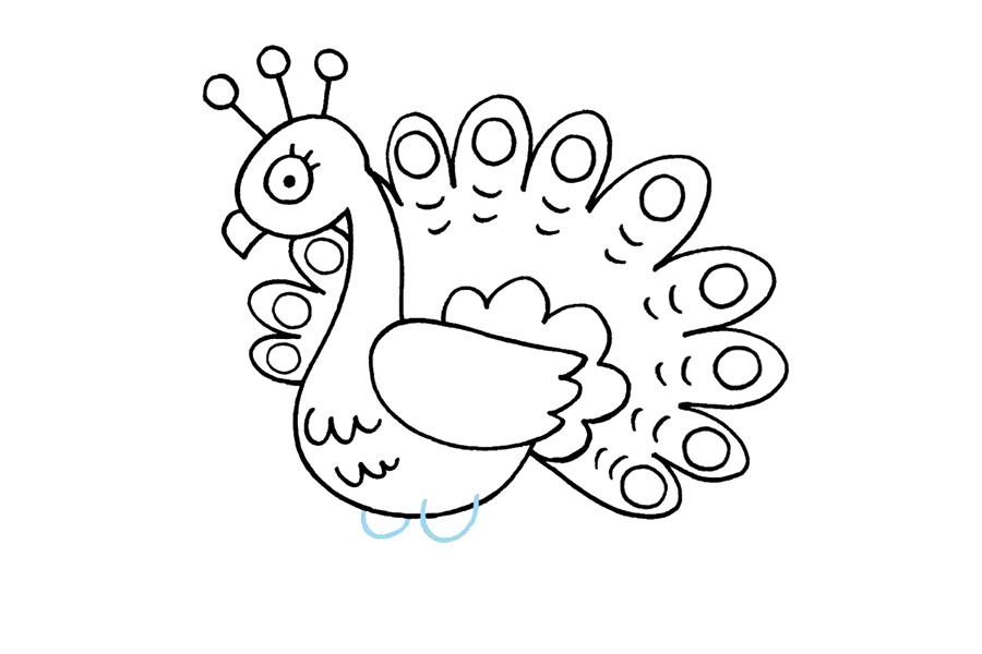 可爱的卡通孔雀简笔画画法步骤-图7