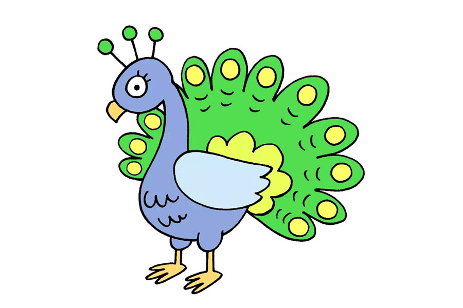 可爱的卡通孔雀简笔画画法步骤