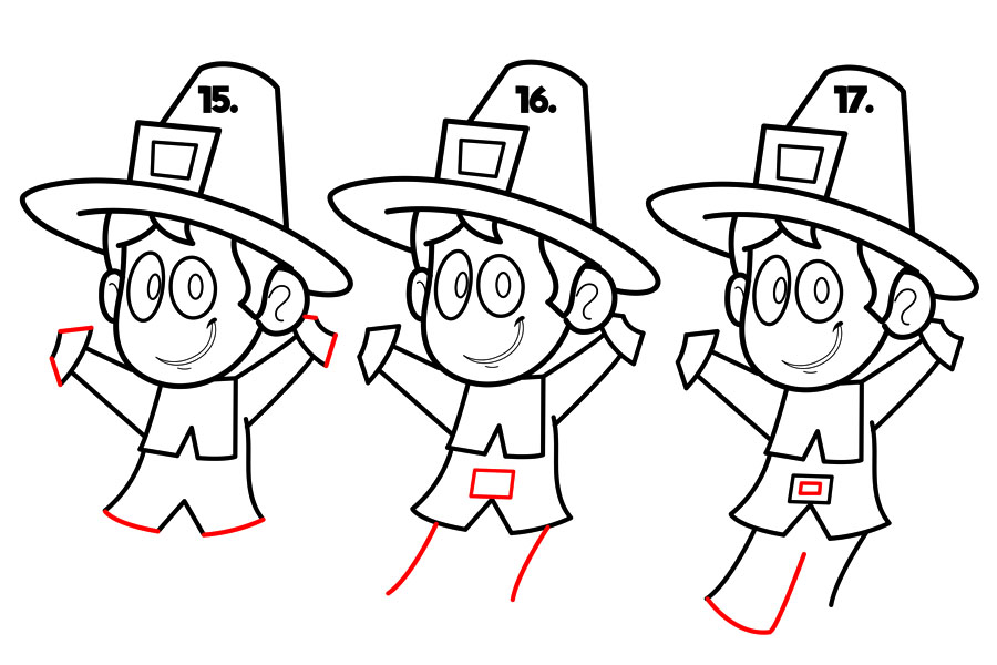 戴帽子的可爱卡通小男孩简笔画画法步骤-图4