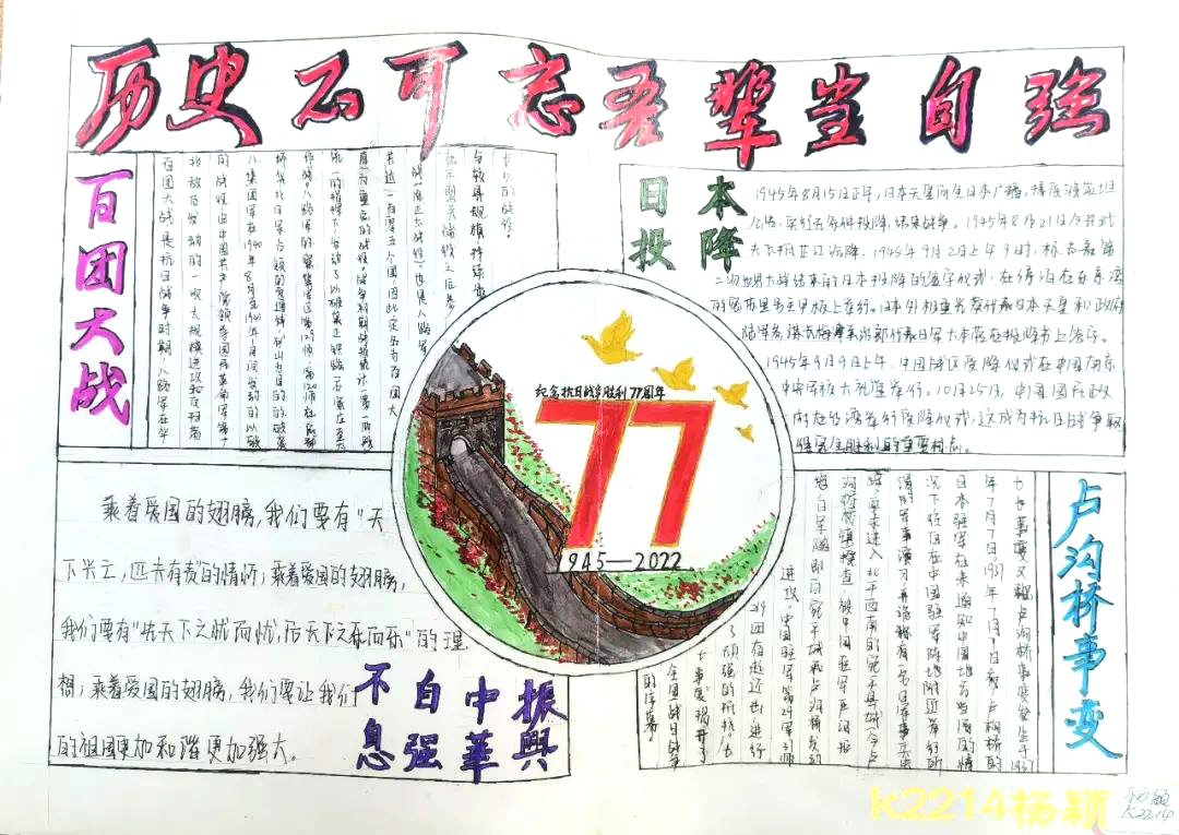 铭历史 振中华 9.3抗战胜利主题手抄报一等奖-图1