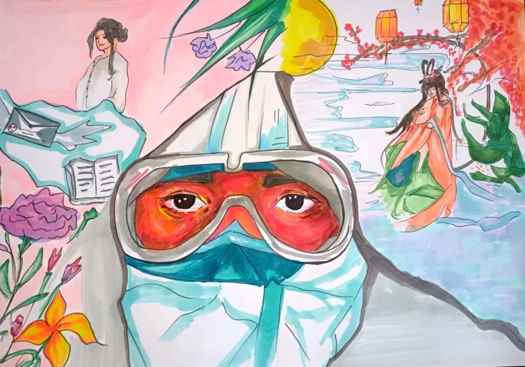 中秋赏月谢师恩 双节同庆主题绘画作品-图3