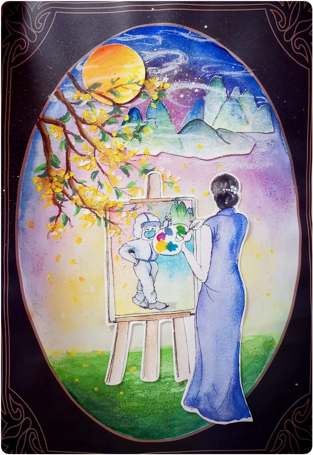 金秋谢师恩 中秋节教师节双节同庆主题绘画-图4